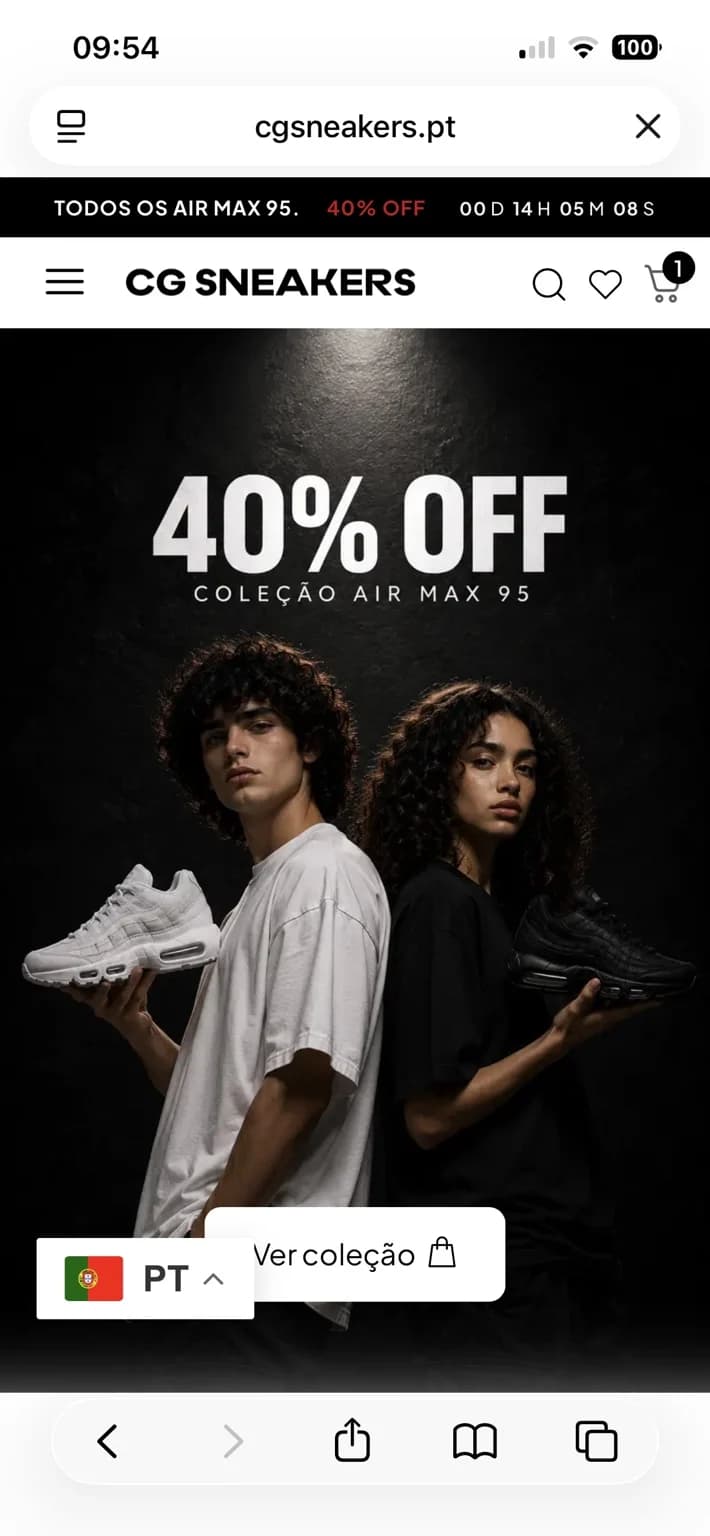 Homepage da loja CGSneakers